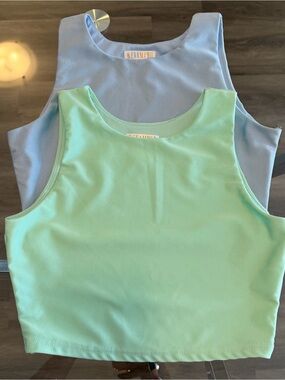 Revamped’ Women's Sleeveless Crop Tank Top - Mint and Light Blue.